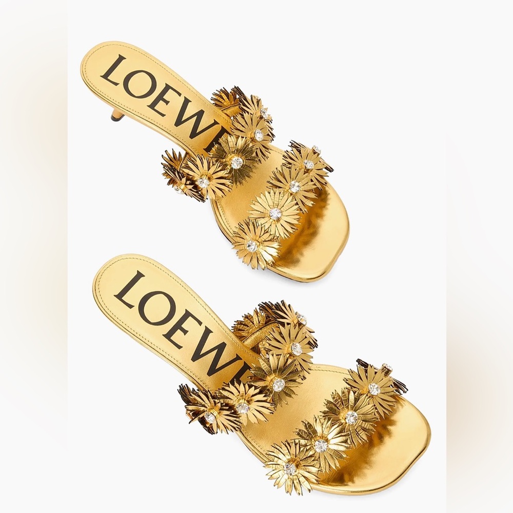 Loewe x Paula’s Ibiza Petal Flower 45MM Gold Embellished Heels